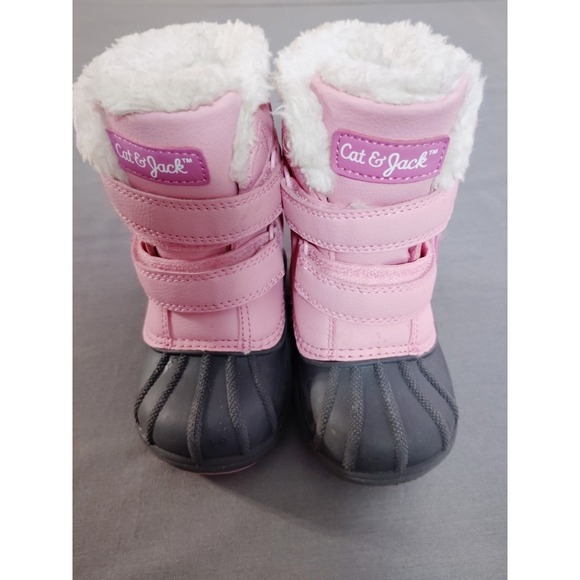Cat & Jack Girls Pink Winter Snow Boots Shearling Lined Strap Close Insulation 6 - Picture 1 of 10